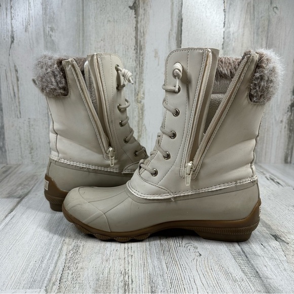 Sperry Syren Tall Fur White Lace Up Winter Ankle Boots #1333 - Picture 2 of 12